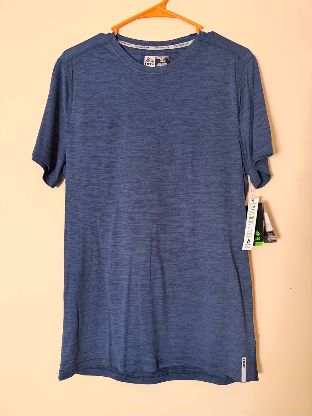 RBX Men Short-Sleeve Athletic Crew Tee in Heather Blue